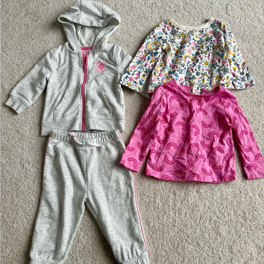 Bundle set of Joe Fresh sweatsuit & two Joe Fresh long sleeve tops - 6-12 months